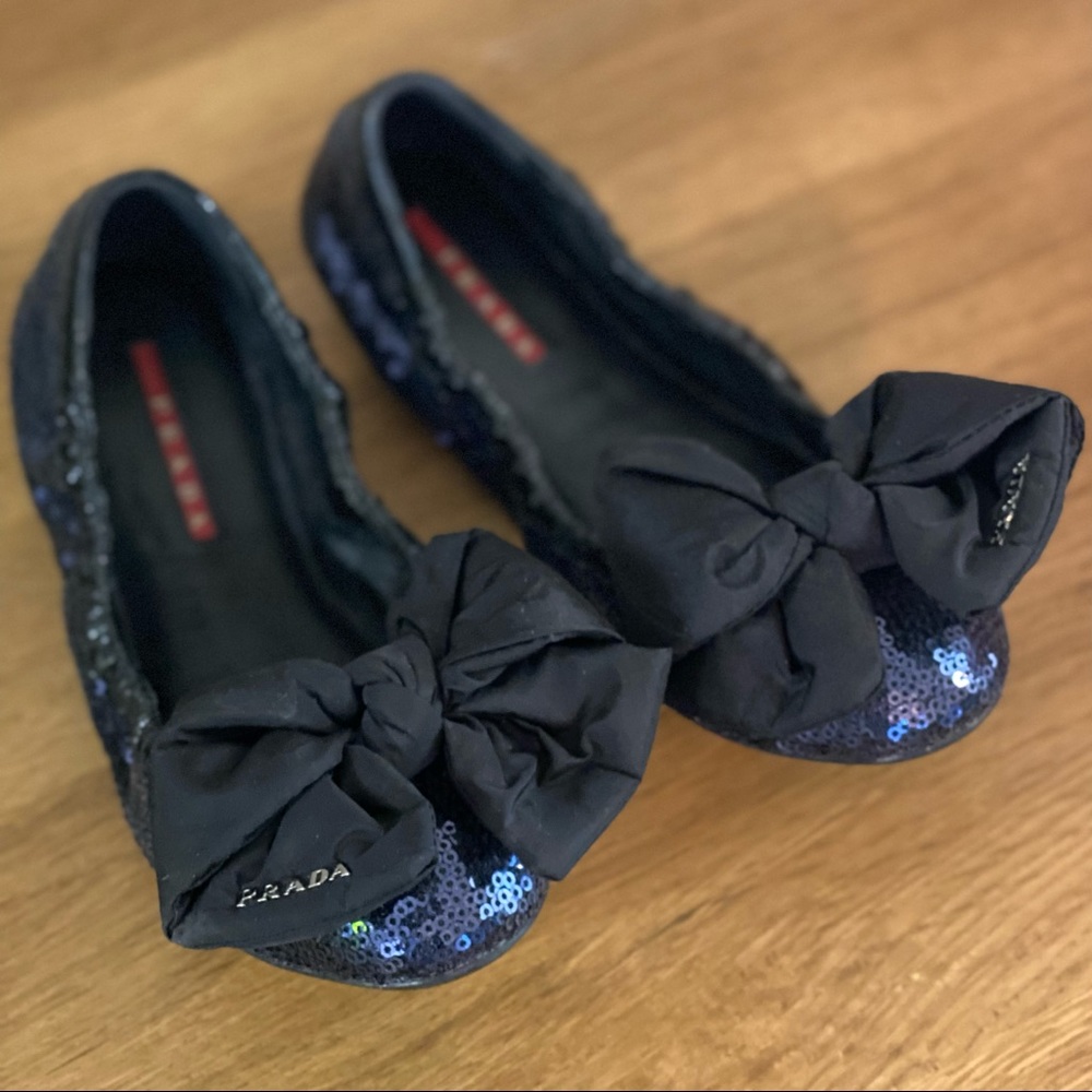 Prada Sequin Big Bow Flat Size 36